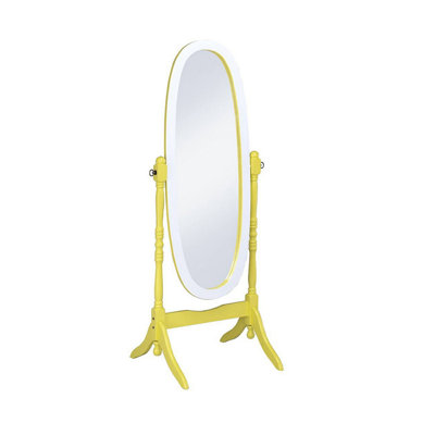 59.25" Tall "Cheval" Standing Oval Mirror with Wooden Frame, Yellow and White