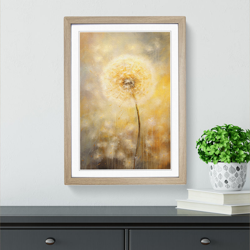 Dandelion Gestural - Single Picture Frame Print on Wood, Oak Framed, 34cm H x 25cm W