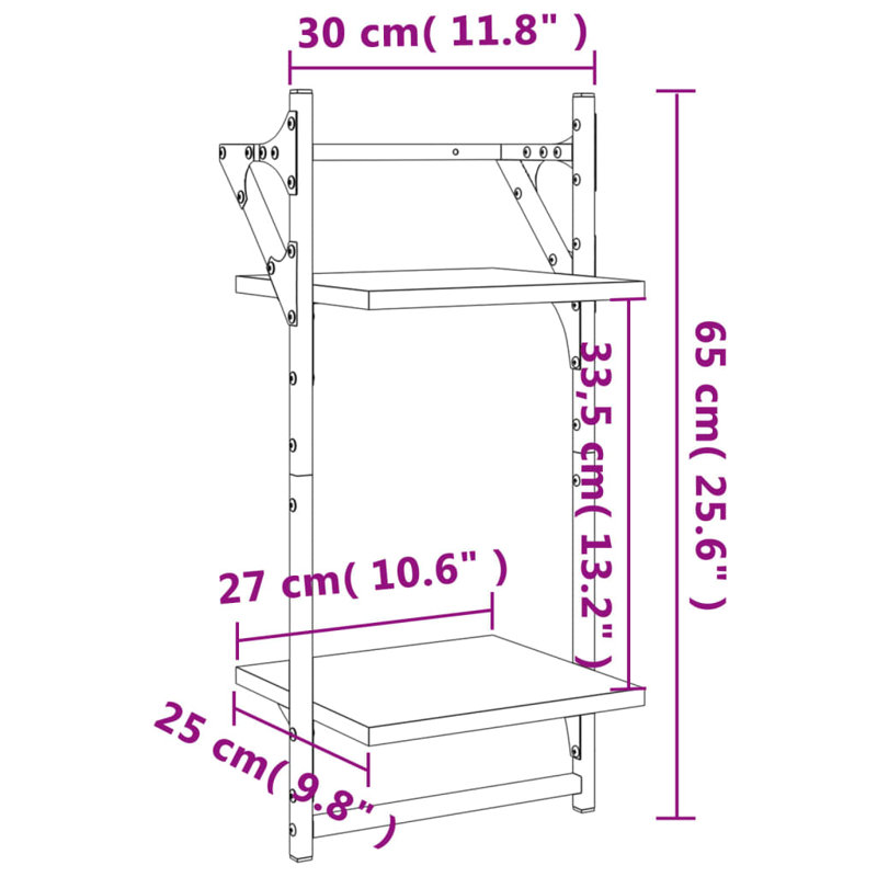 Borough Wharf 2-Tier Wall Shelves With Bars 2 Pcs 30X25x65 Cm, Smoked Oak