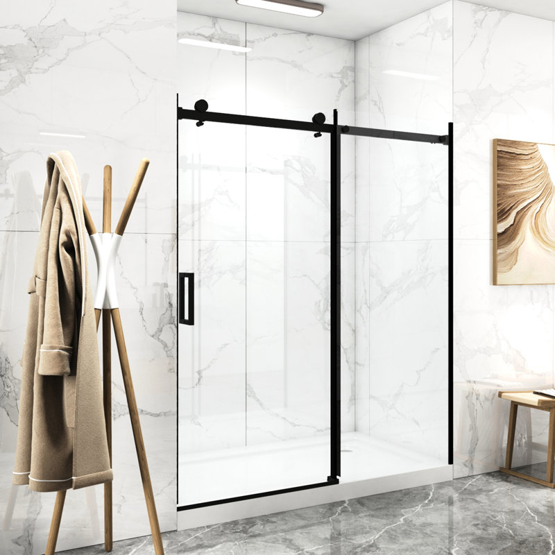 60"X70" Sliding Glass Shower Door, 8Mm Tempered Enclosure, Matte Black, Easy Clean, Rust, Bathroom Fixture 56"-60"W X 70"H Double Side For