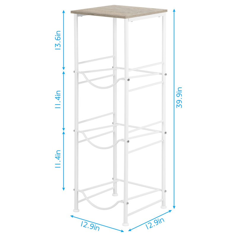 Support à 3 niveaux avec tablette en bois, cadre blanc mat + chêne gris + sangles