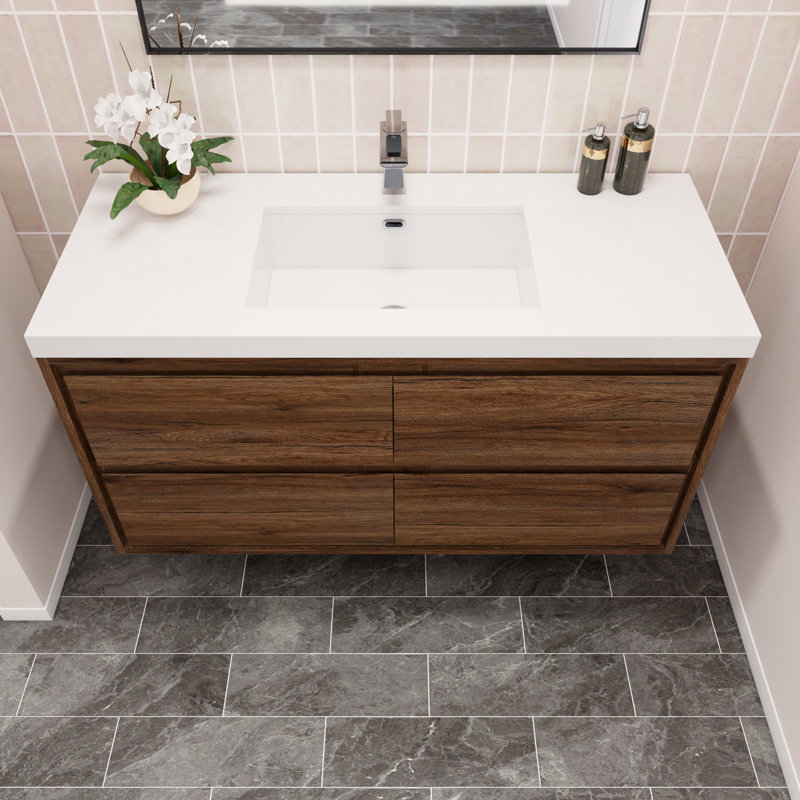 Azden 48" Wall-Mounted Single Bathroom Vanity Set, Rosewood