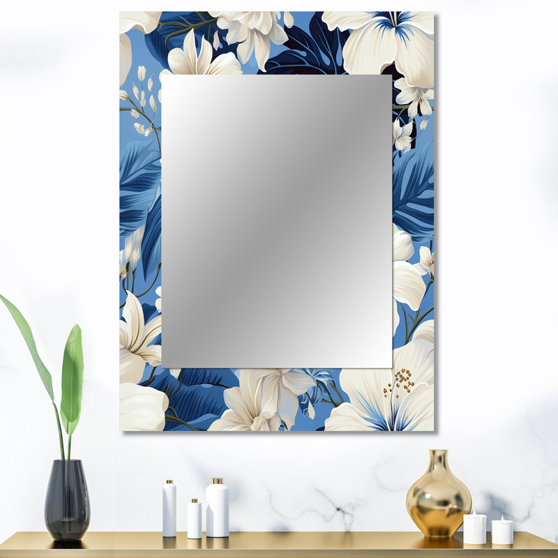 Arbordale Azure Oasis Tropical Pattern - tropical  Decorative Mirror, Botanical, Floral Wall Mirror, Printed Metal Art