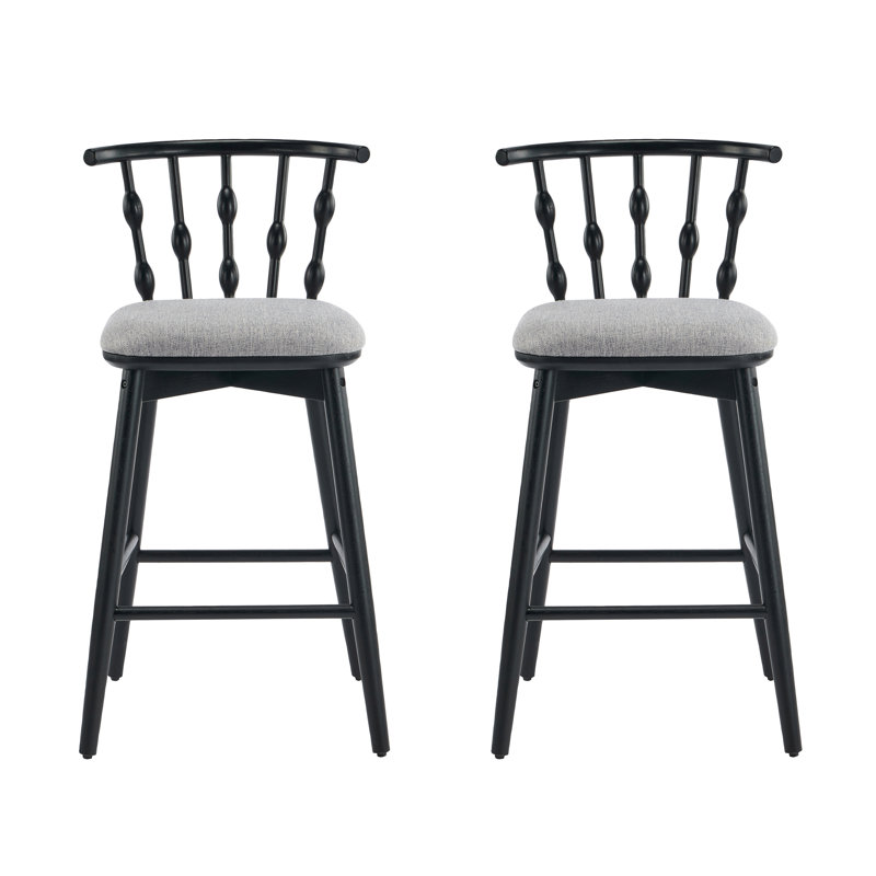 Tabouret de bar d'intérieur en bois Doria, ensemble de 2, Noir