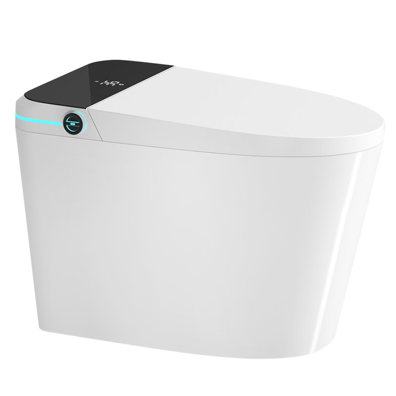 Smart Toilet Bidet With Auto Open/Close - Foot Sensor, Led Display, Heated Seat, White Modern Bathroom Night Lighting Option,