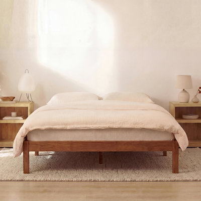 Solid Wood Classic Platform Bed, Twin, Cherry Finish, No Box Spring Needed, Easy Assembly