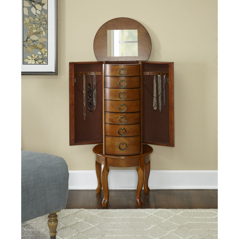 Armoire à bijoux Burnell avec miroir, Chêne Bruni