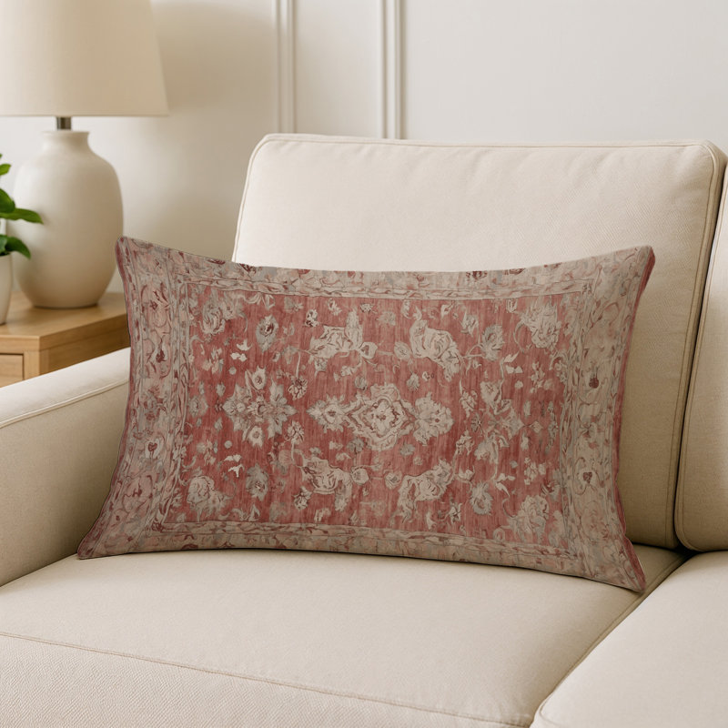 Coussin décoratif intérieur et extérieur Modern, Rose cendré / beige / damas ivoire 5, Rectangle H 25 po x l 18 po