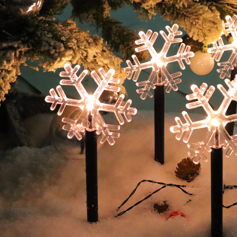 Led Pathway Light String 5 Stakes Snowflakes Battery Power Waterproof for Yard Patio Decoration
