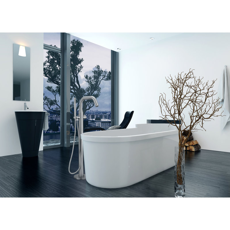Robinet de baignoire à fixation au plancher à poignée simple avec douche à main, Finition mate
