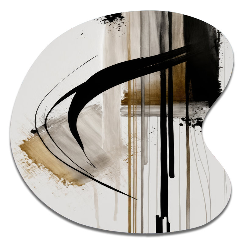 Noir, blanc et or Expression I - Art mural abstrait asymétrique en métal, sculpture murale en métal de forme unique