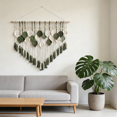 Handmade Boho Macrame Ameah - Large Woven Cotton Rope Art With Tassels, Eco-Friendly Decor For Living Room, Nursery, Wedding & Gift