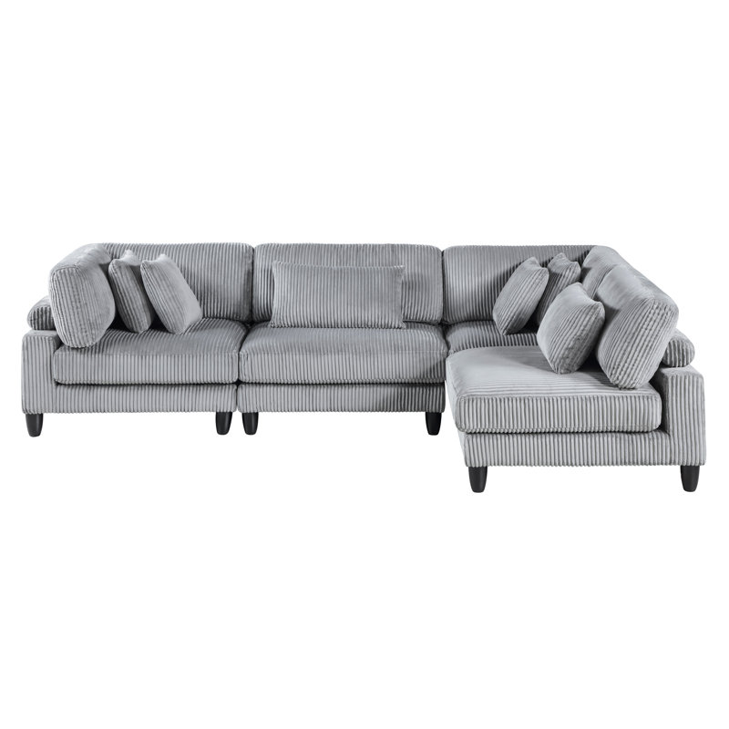 Gray Corduroy 4 Modular , Solid Wood Legs, Removable Cushions For Home Living Room Contemporary Sectional With Legs