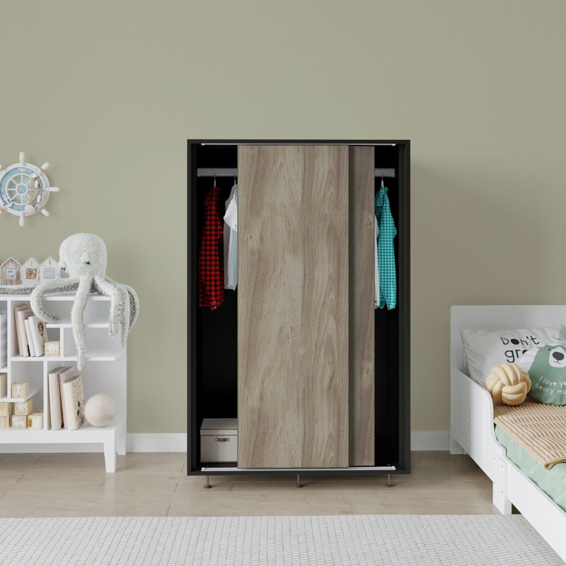 Engineered Wood Wardrobe, Black/Oak