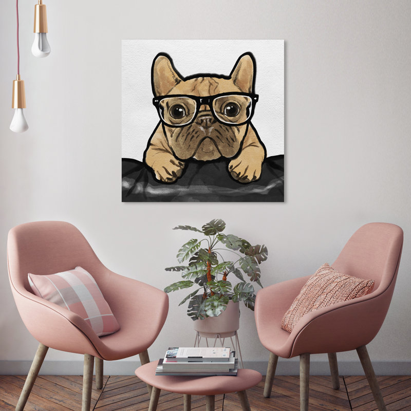 « Animals Nerdy Frenchman Dogs and Puppies » - impression d'art graphique, H 24 po x l 24 po, Toile tendue