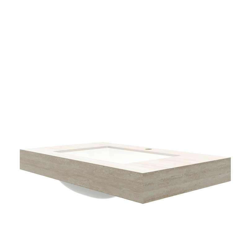 Comptoir en pierre frittée 36 "avec motif et lavabo rectangulaire encastré en céramique, un trou de robinet pré-percé, blanc beige, haute résistance aux méfaits, 35,71 po de profondeur, 19,08 de largeur, 8,66 po
