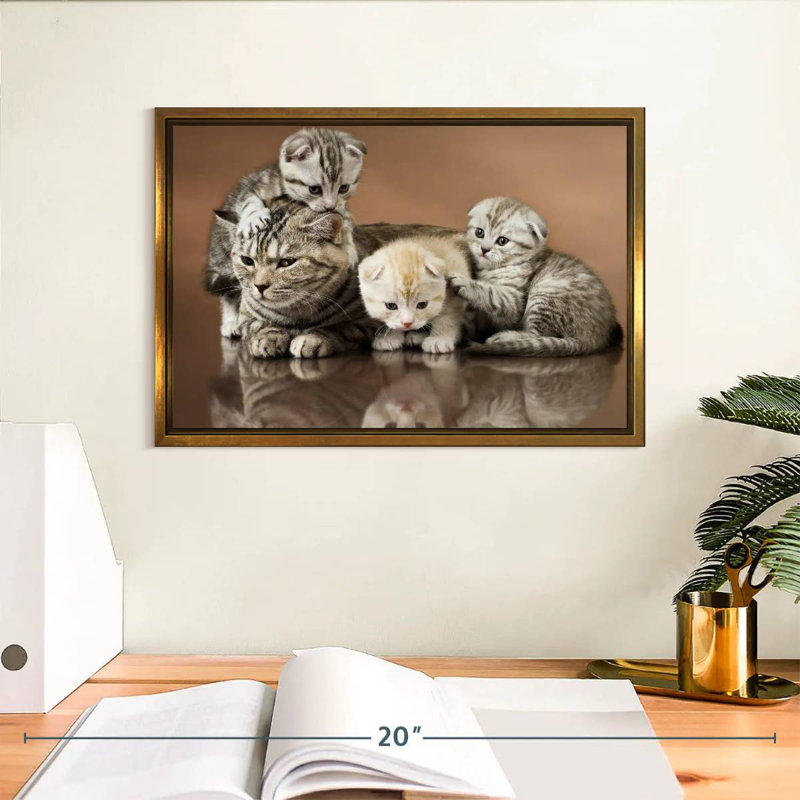 Famille de chats, Cadre flottant doré, 13 po x 9 po