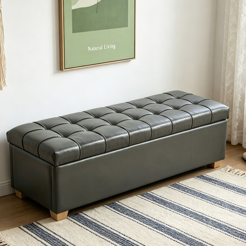 Banc de rangement en cuir 60 po, Gris