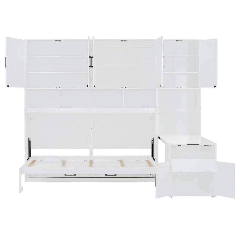 Lit escamotable simple avec placard, tiroirs et bureau