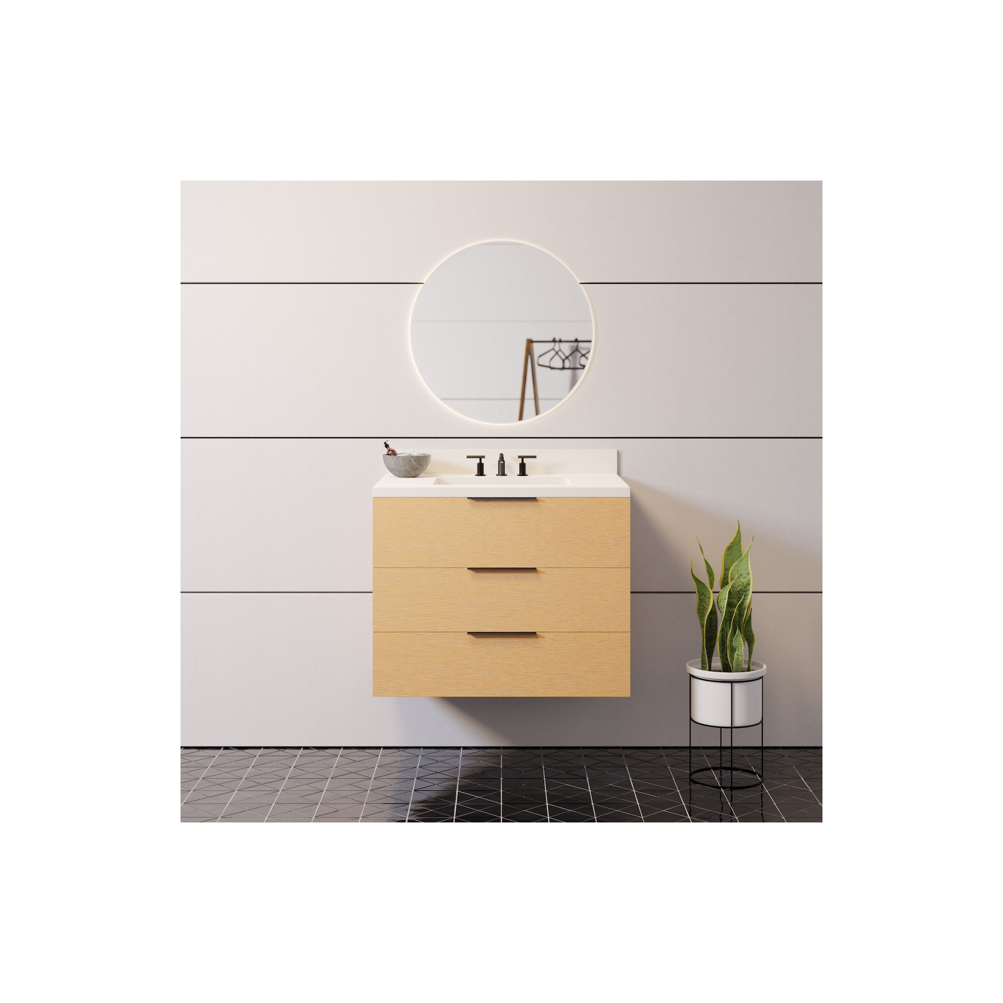 Mitchell 30'' Single Bathroom Vanity, Matte White Quartz, Blonde Wood