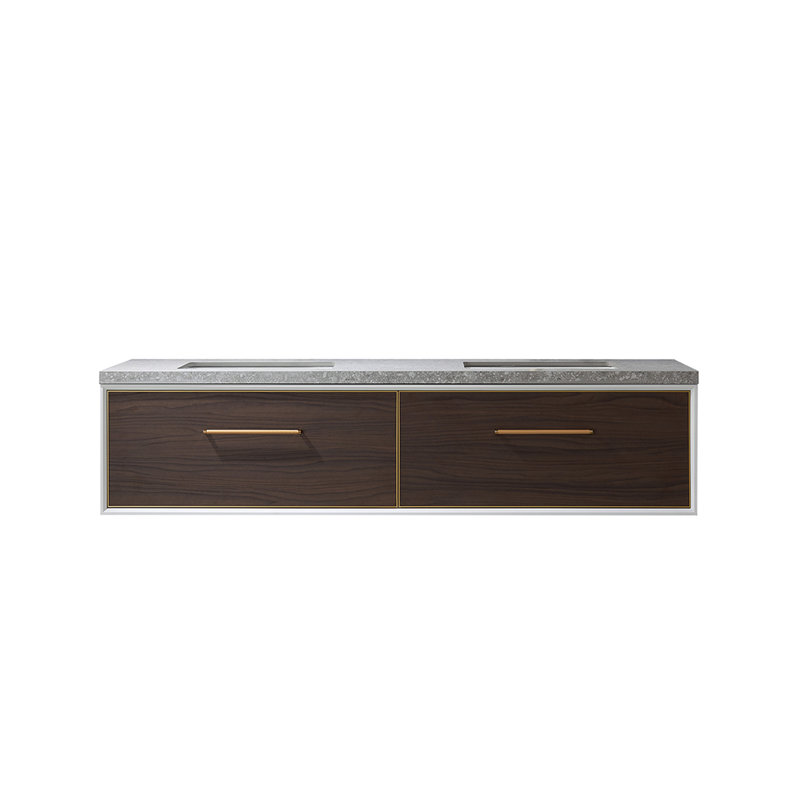 Ensemble de meuble-lavabo double 72 ", Noyer foncé, Or mat
