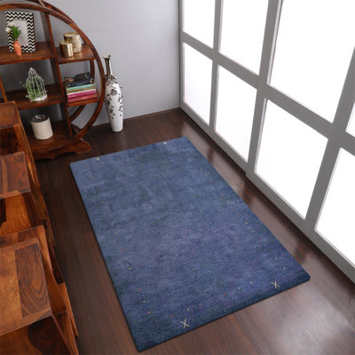 Manns Hand Knotted Loom Wool Eco-Friendly Area Rugs - Rectangle, Blue Color, Contemporary Modern Design, High Pile Thick Handmade Anti Skid Area Rugs for Living Room, Bed Room