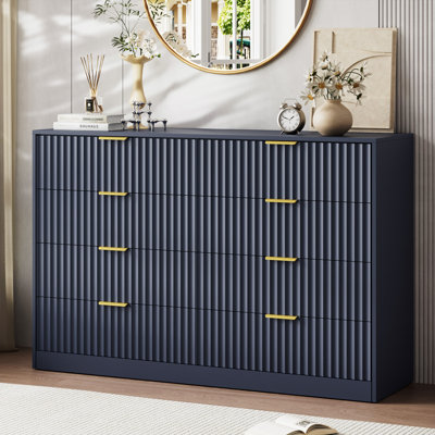 Fluted Dresser For Bedroom With 8 Drawers, 55" Wide Modern Chest Of Drawers With Metal Handle