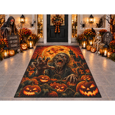 Tapis d'extérieur 5 pi x 7 pi Cri de zombies d'Halloween Screaming, tapis en PVC solide et imperméable, tapis de patio robuste, tapis d'extérieur à séchage rapide pour porche et entrée de balcon