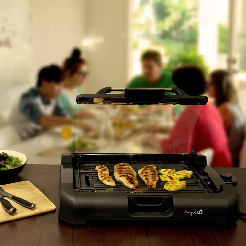 Megachef Reversible Indoor Grill And Griddle With Removable Glass Lid