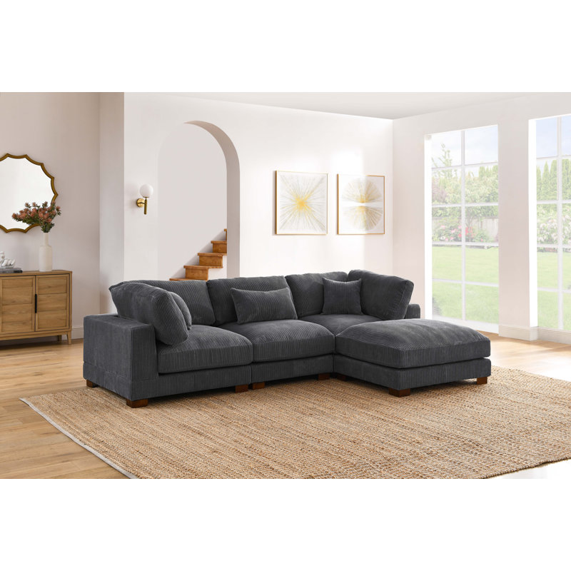 Canapé modulaire rembourré 4 pièces Temica, Velours côtelé gris