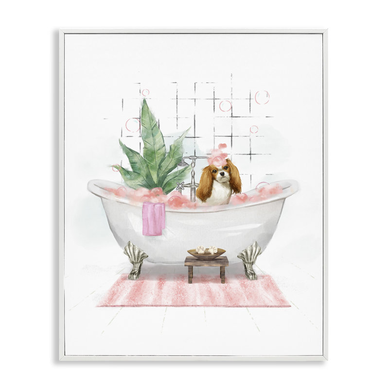  Chiot dans une baignoire, pastel encadré, estampe numérique par Ziwei Li, H 20 po x l 16 po
