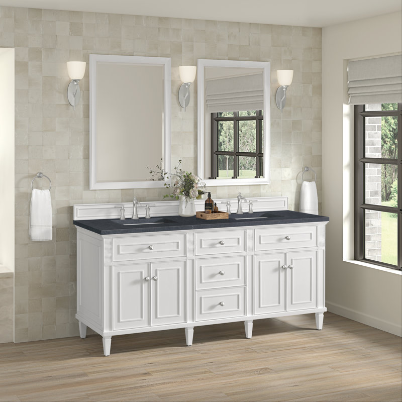Lorelai 72'' W Double Vanity, Bright White, Charcoal Soapstone, 8" Widespread