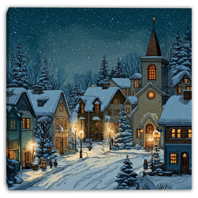 Art mural sur toile Cozy Snowy Village Street
