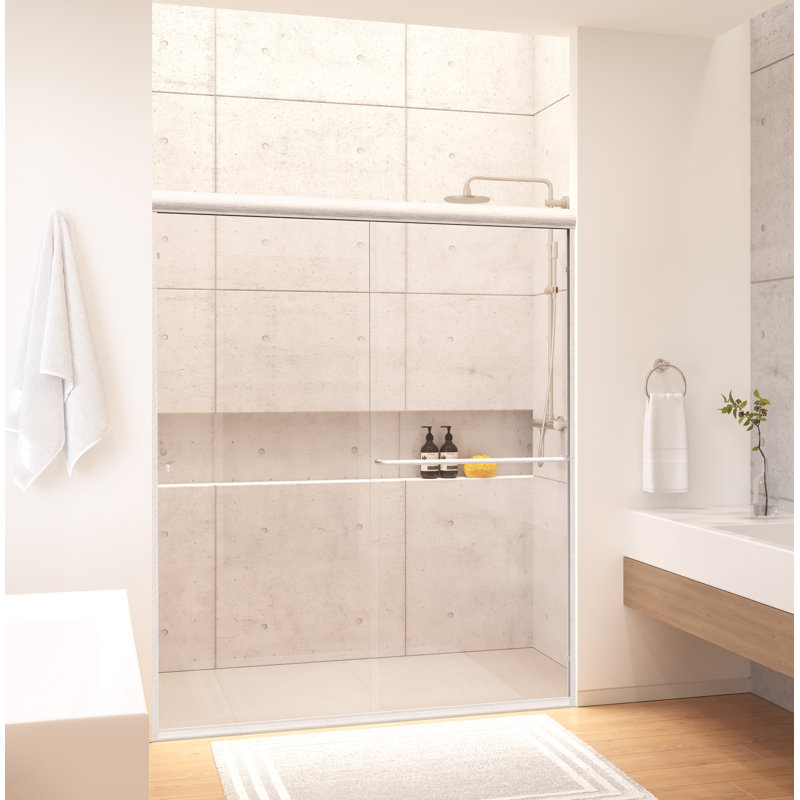 Eurolite l 58 po x H 70,5 po Porte de douche coulissante sans cadre en nickel brossé avec verre transparent épais de 3/8 po (10 mm)