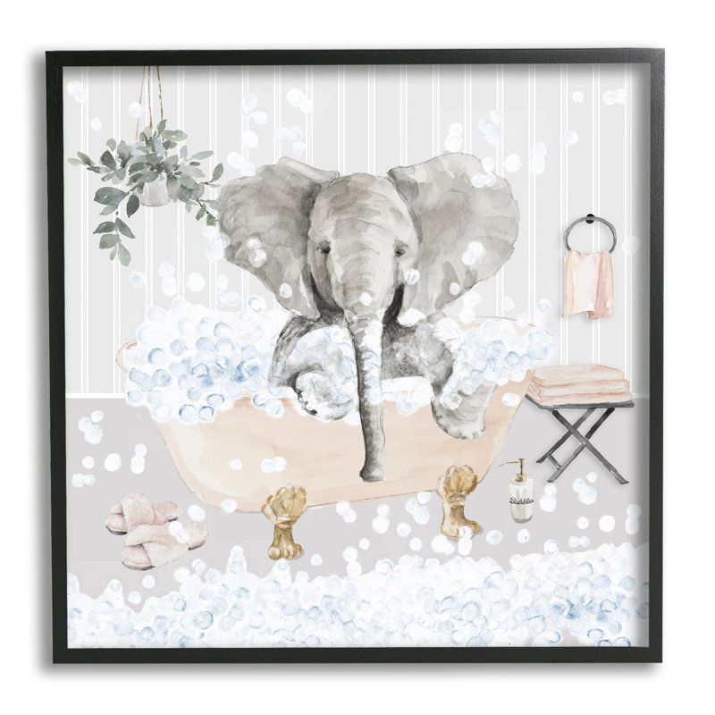 «Fun Elephant Bubble Bath Tub», impression, Giclée encadrée noir minuit, H 12 po x l 12 po x P 1,5 po