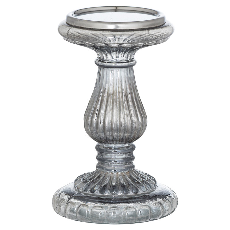 Glass Tealight Holder, Grey, 18cm H x 11cm W x 11cm D