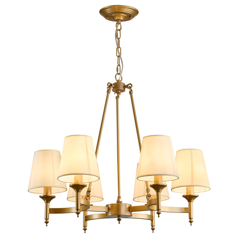 Lustre classique 6 lumières avec abat-jour en tissu blanc