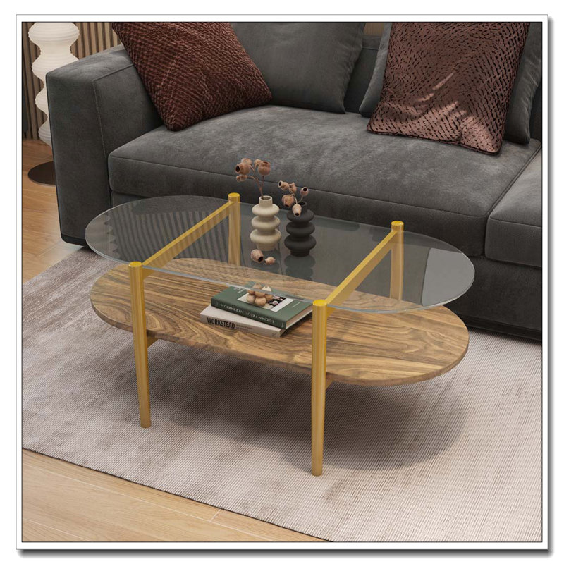 Table basse ovale en verre, Bois