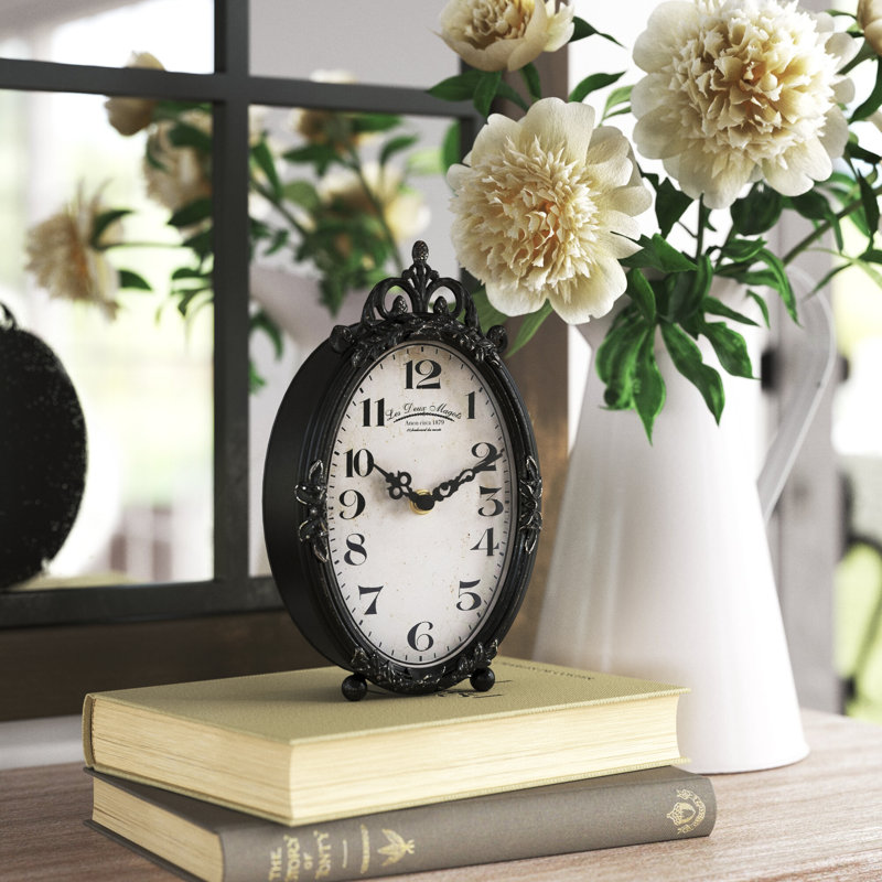 Meyonne Analog Quartz Movement / Crystal Tabletop Clock in Rustic Black