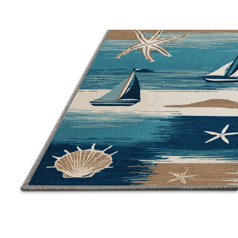  Tapis de style nautique lavable, Rectangle 7 pi x 9 pi