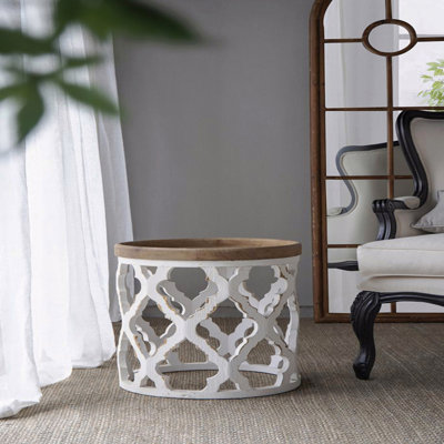 Grande table d'appoint 23 po blanche vieillie
