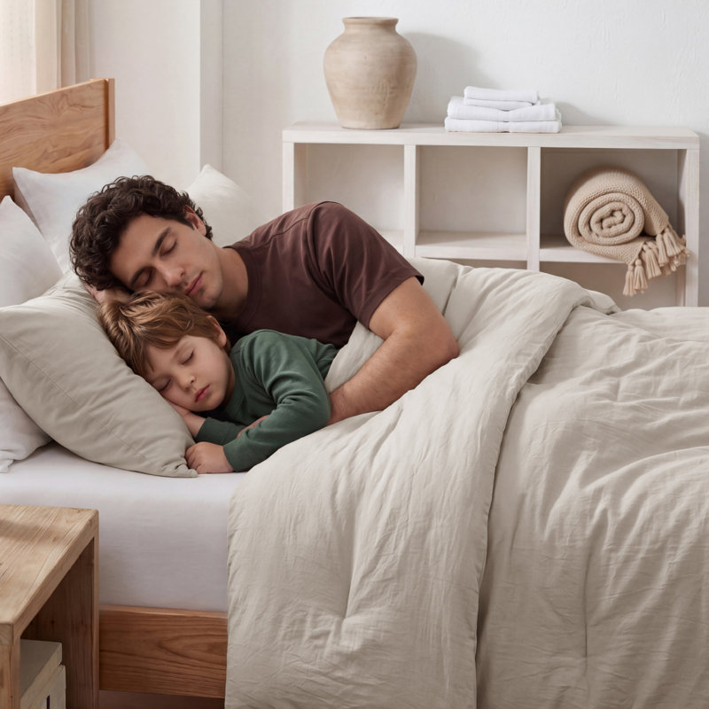 Ensemble d'édredon réversible, Édredon très grand très grand et 2 taies d'orei, Beige