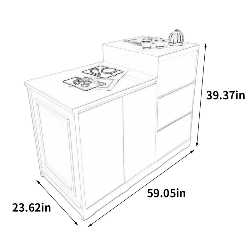 Armoire pour îlot central français haut de gamme, H 39,37 po x l 59,05 po x P 23,62 po