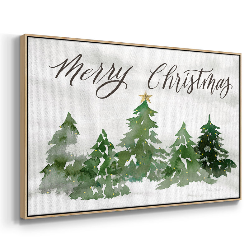 Merry Christmas - Toile tendue avec châssis, H 27 po x l 41 po x P 2 po, Bois naturel
