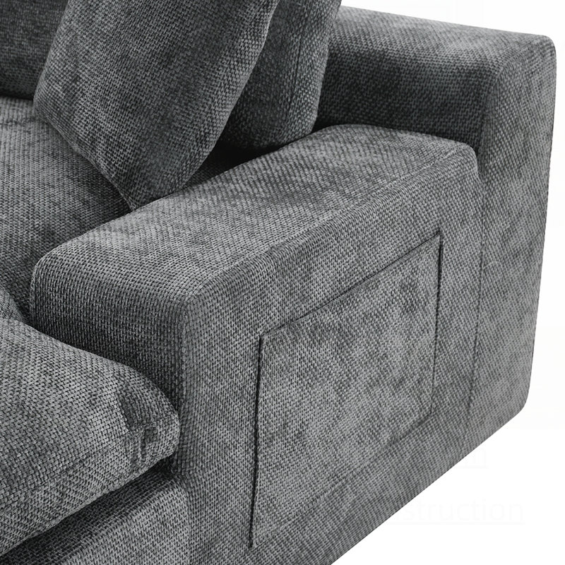Cloud Sectional Sofa 107.9" Upholstered Boneless Sofa Couch with Double-layer Cushion and Side Pockets, Free-combined Sectional Sofa Full-compressed Sofa for Living Room