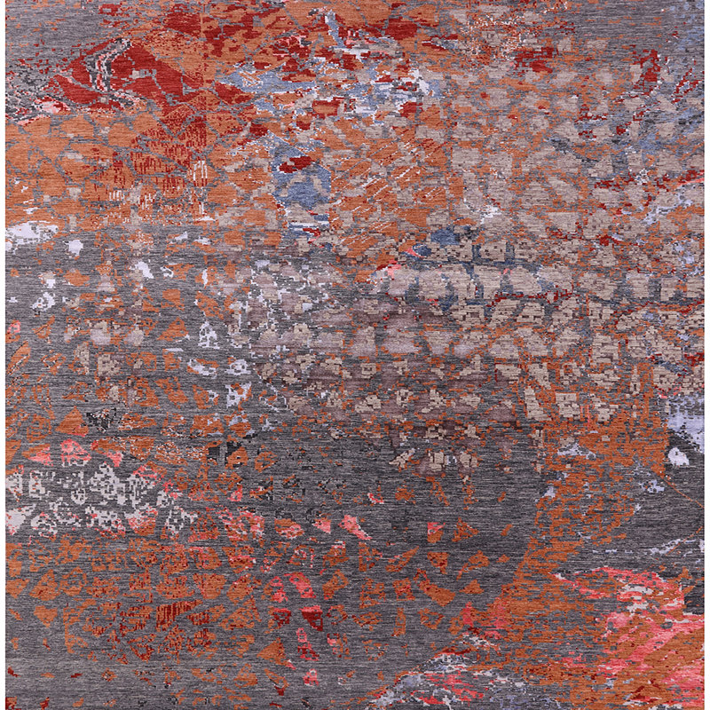 Tapis orange / gris à motif abstrait Carlsbad, Carré 7 pi