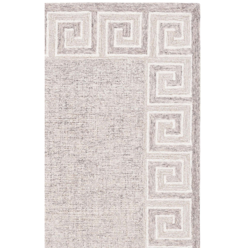 Tapis géométrique en coton touffeté à la main gris foncé / ivoire / beige Khamryn, Rectangle 6 pi x 9 pi