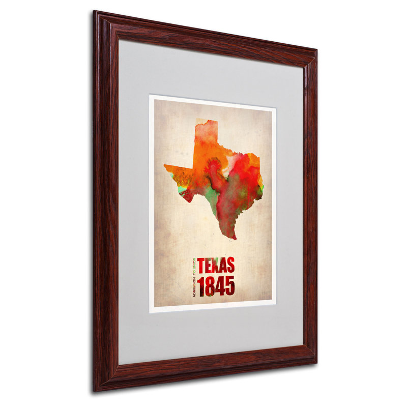 " Texas Watercolor Map " by Naxart, 20" H x 16" W x 0.5" D, Brown