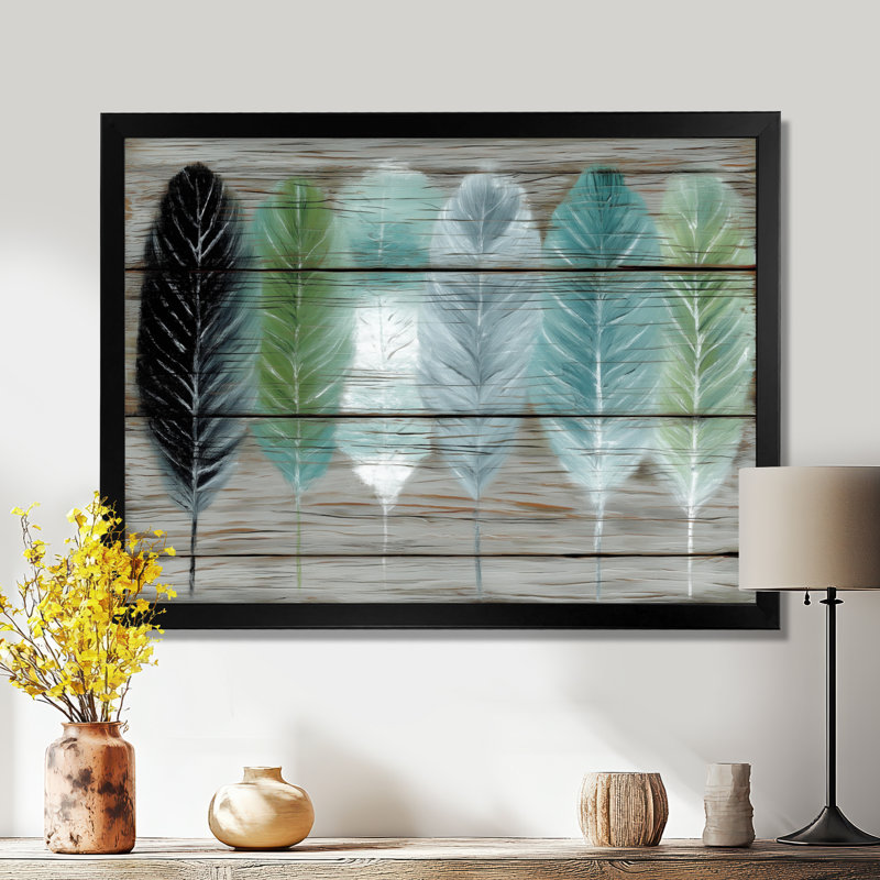 «Boho Wood Texture Feather», reproduction d'art sur toile, Boho, Cadre photo unique, Noir, H 12 po x l 20 po