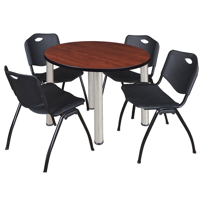Plateau de table Kee, 4 chaises empilables, Chrome, H 29 po x l 36 po x P 36 po, Cerisier